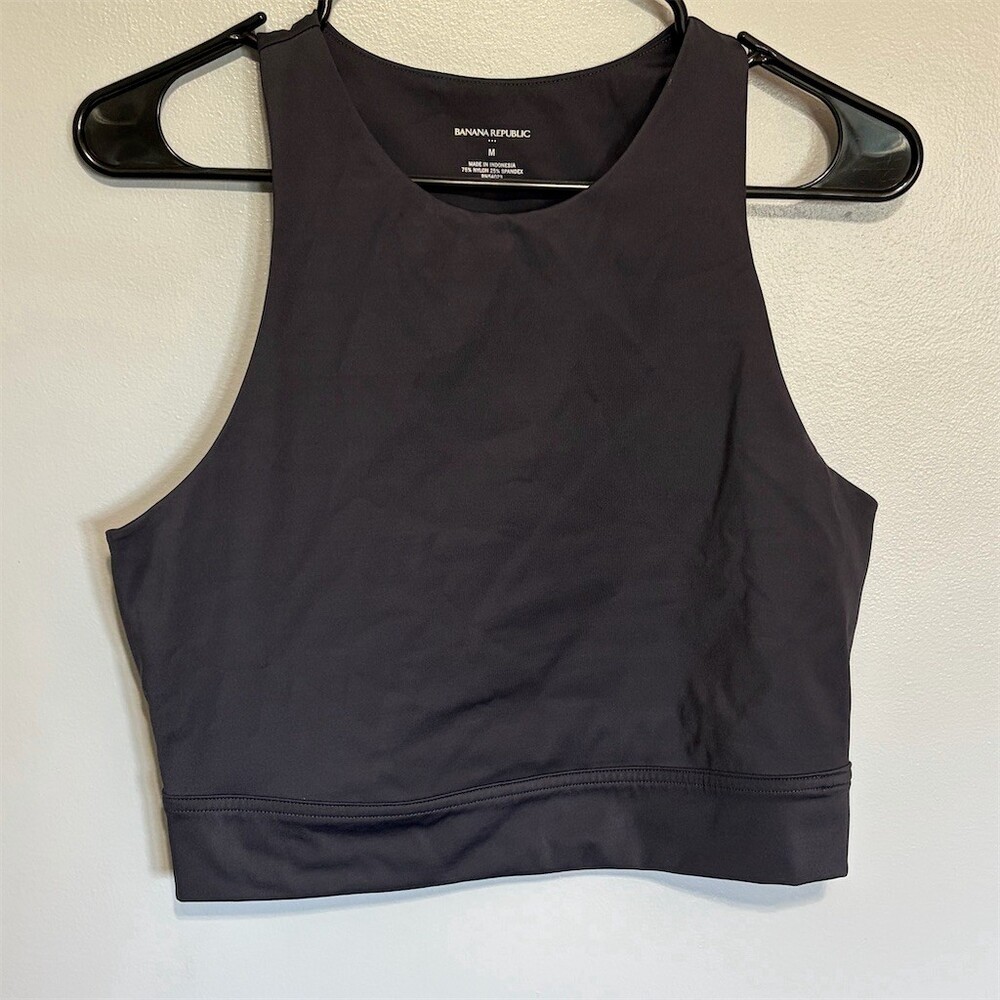 Banana Republic Tank Top Womens Size M Black High Neck Racerback Cropped